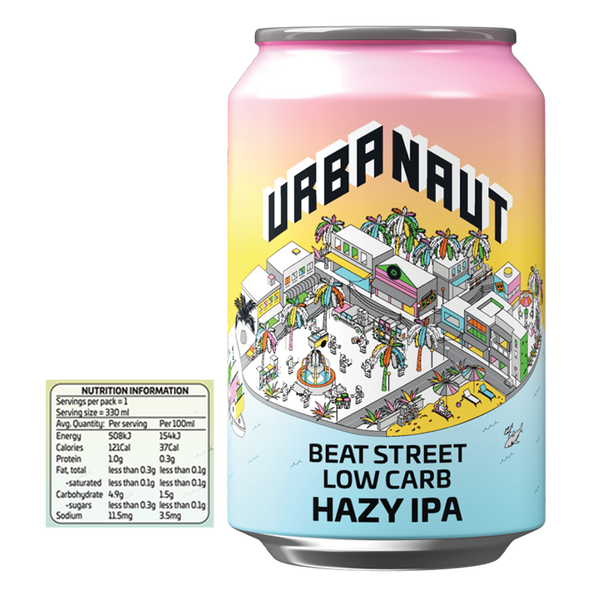 1 x 330ml can of Beat Street Low Carb Hazy IPA craft beer from Urbanaut Brewery.